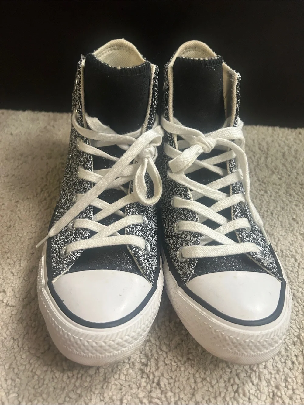 Converse High Top Glitter Sneakers - Black & Silver Size 7 EUC - Picture 10 of 12